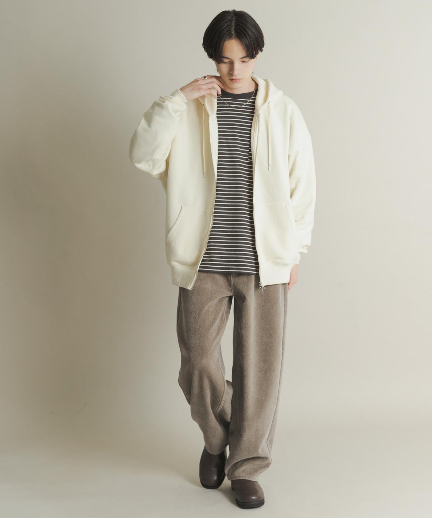 復古斜紋彎腿褲