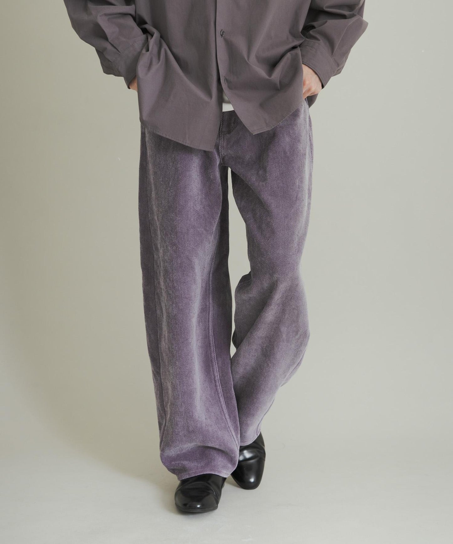 復古斜紋彎腿褲