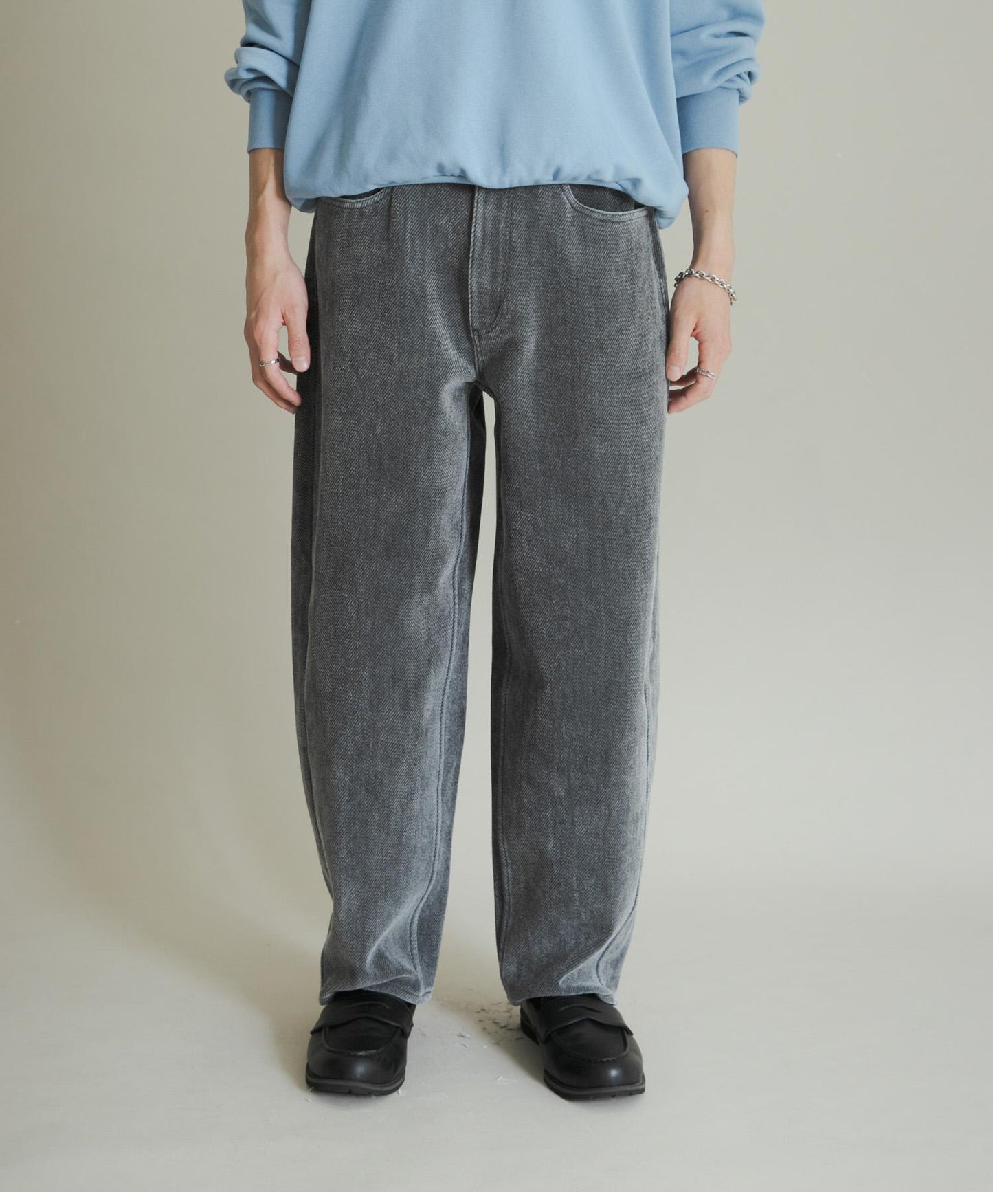 復古斜紋彎腿褲