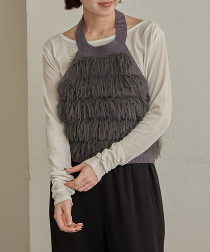 流蘇掛脖短上衣