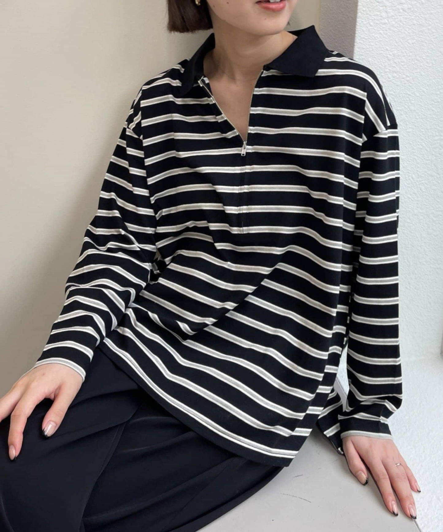 帶領多色條紋長袖T恤