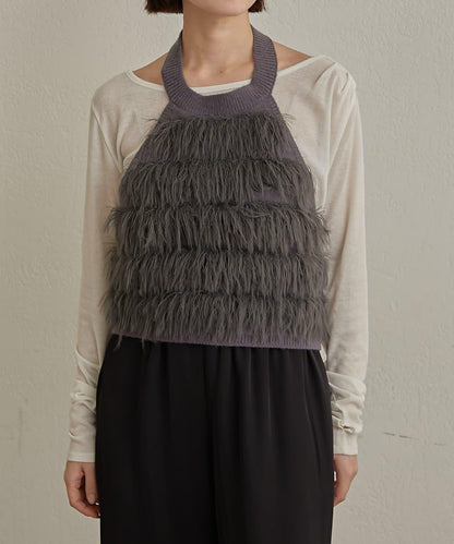 流蘇掛脖短上衣