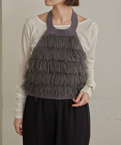 流蘇掛脖短上衣