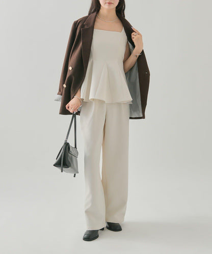 花呢荷葉邊吊帶上衣套裝