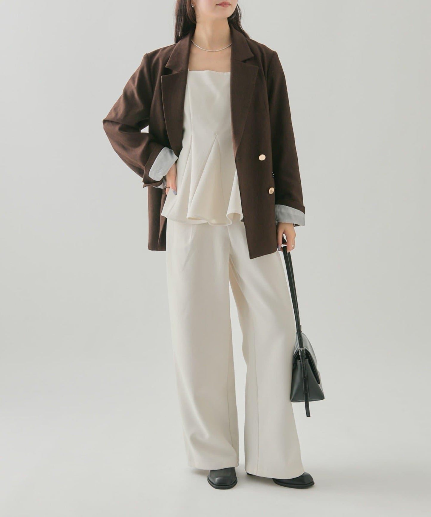 花呢荷葉邊吊帶上衣套裝