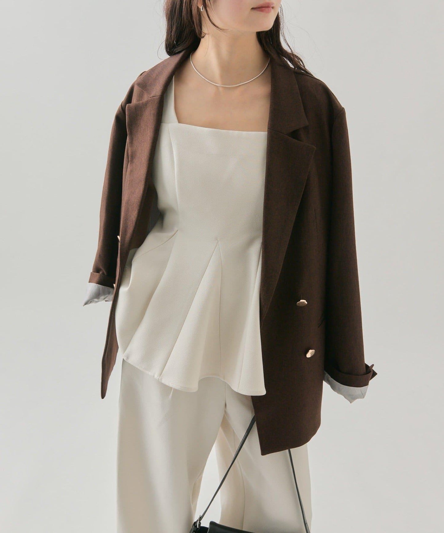 花呢荷葉邊吊帶上衣套裝