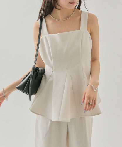 花呢荷葉邊吊帶上衣套裝