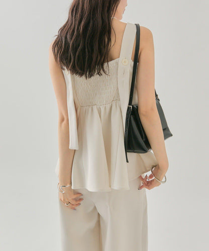 花呢荷葉邊吊帶上衣套裝