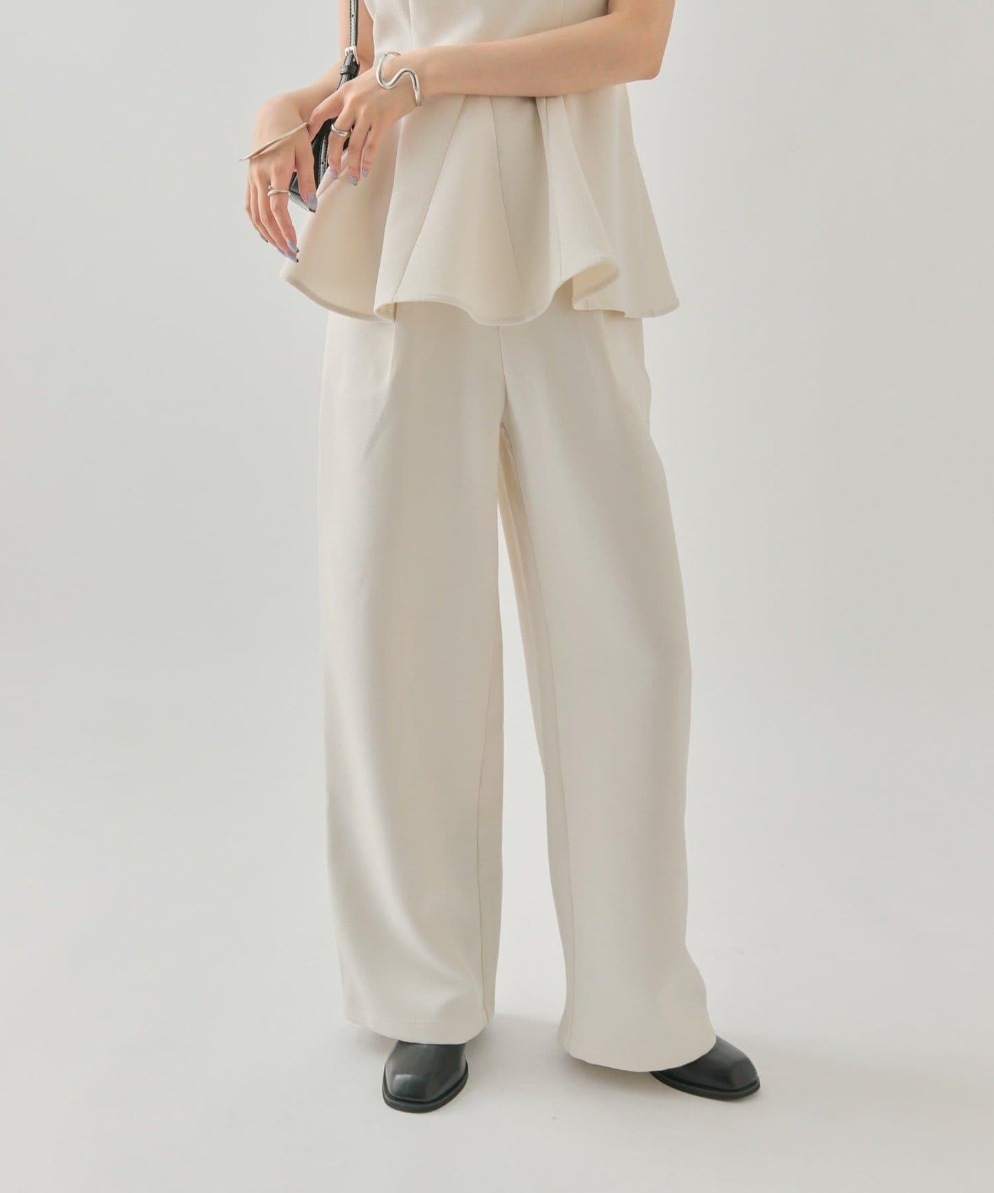 花呢荷葉邊吊帶上衣套裝