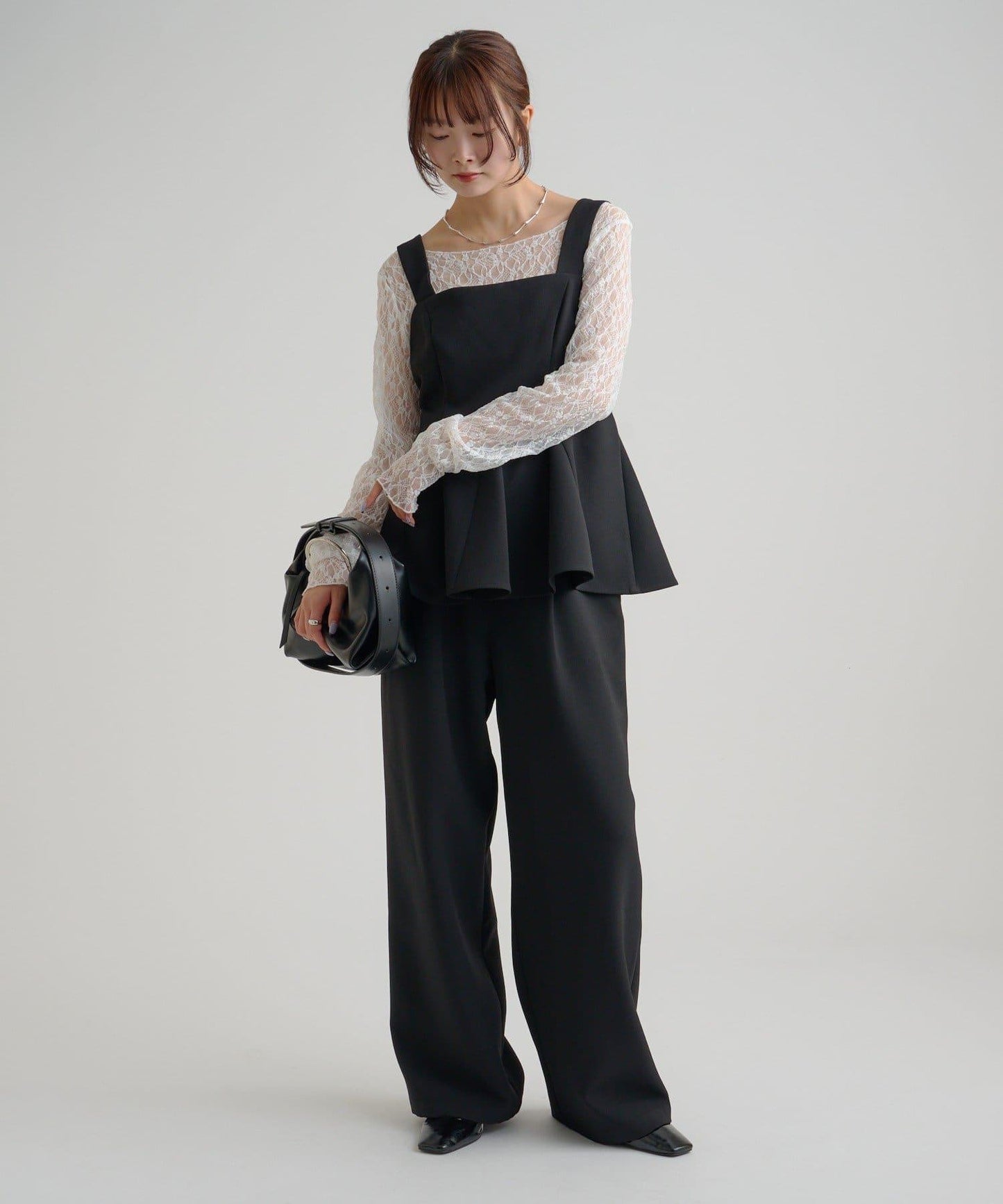 花呢荷葉邊吊帶上衣套裝