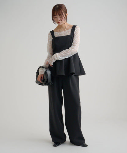 花呢荷葉邊吊帶上衣套裝