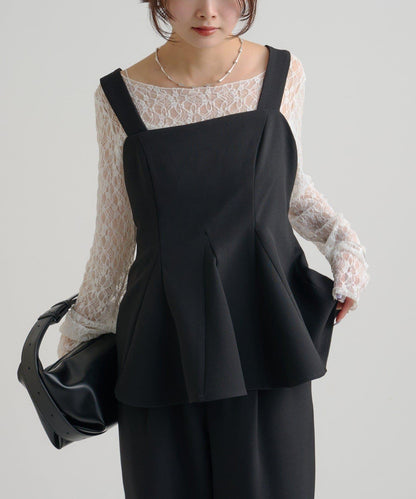 花呢荷葉邊吊帶上衣套裝