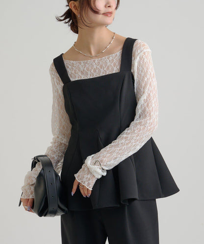 花呢荷葉邊吊帶上衣套裝