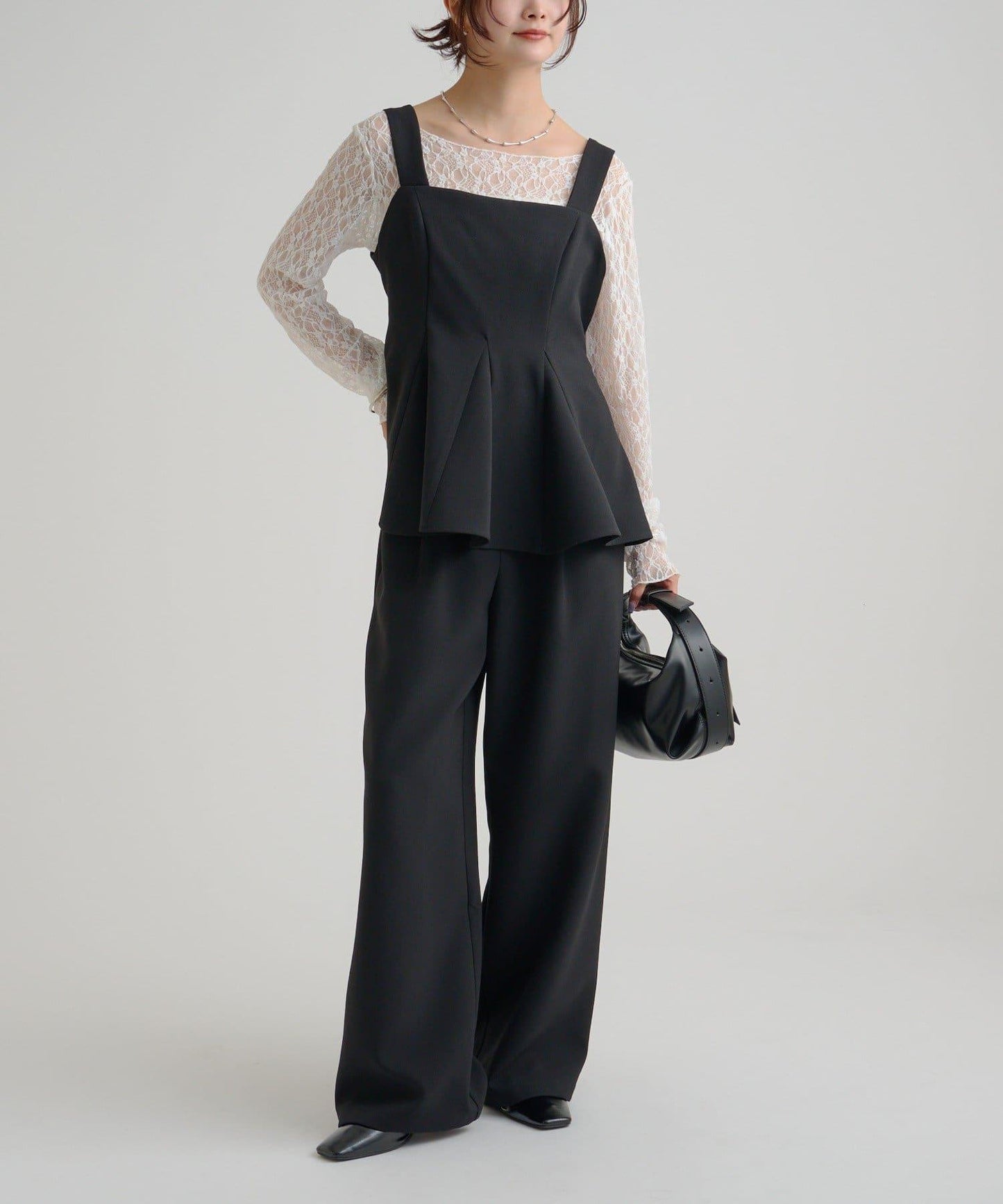 花呢荷葉邊吊帶上衣套裝