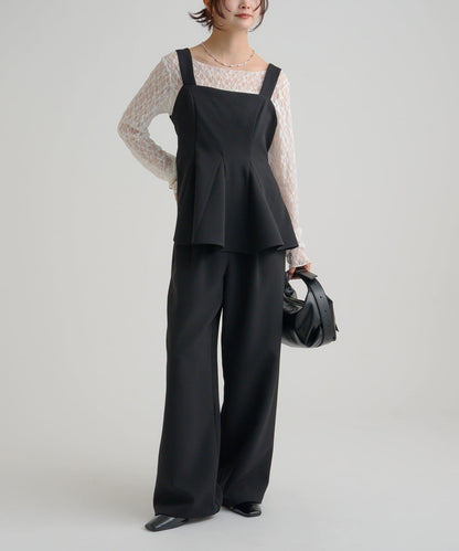 花呢荷葉邊吊帶上衣套裝