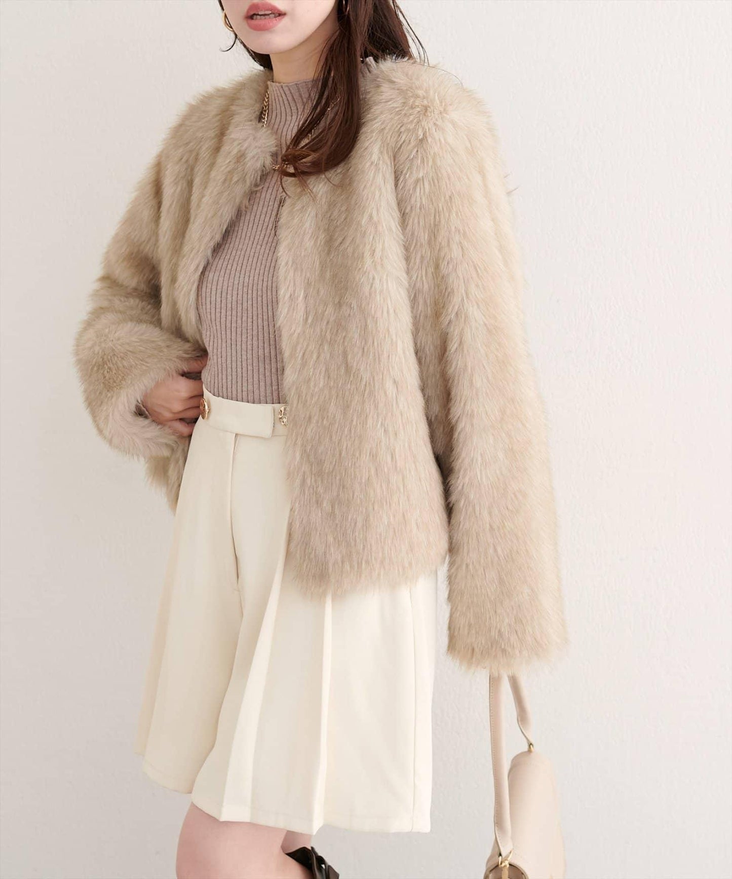 無領仿毛皮夾克