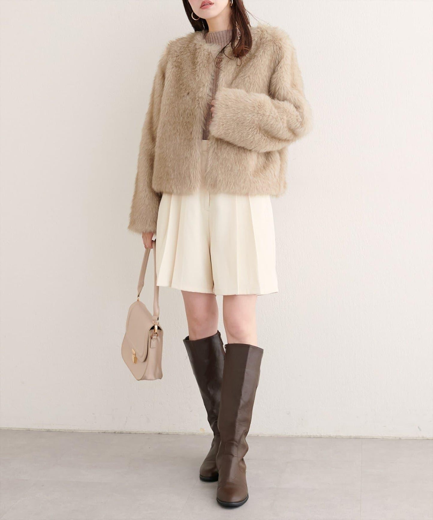 無領仿毛皮夾克