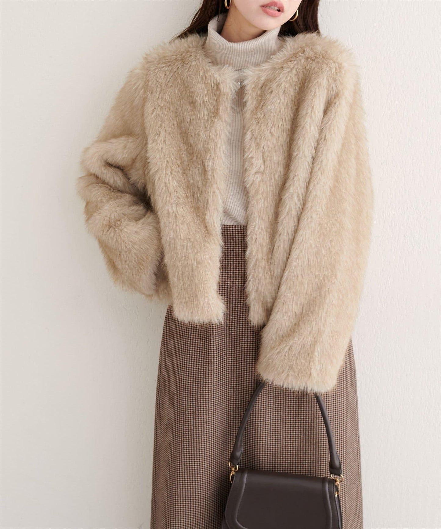 無領仿毛皮夾克