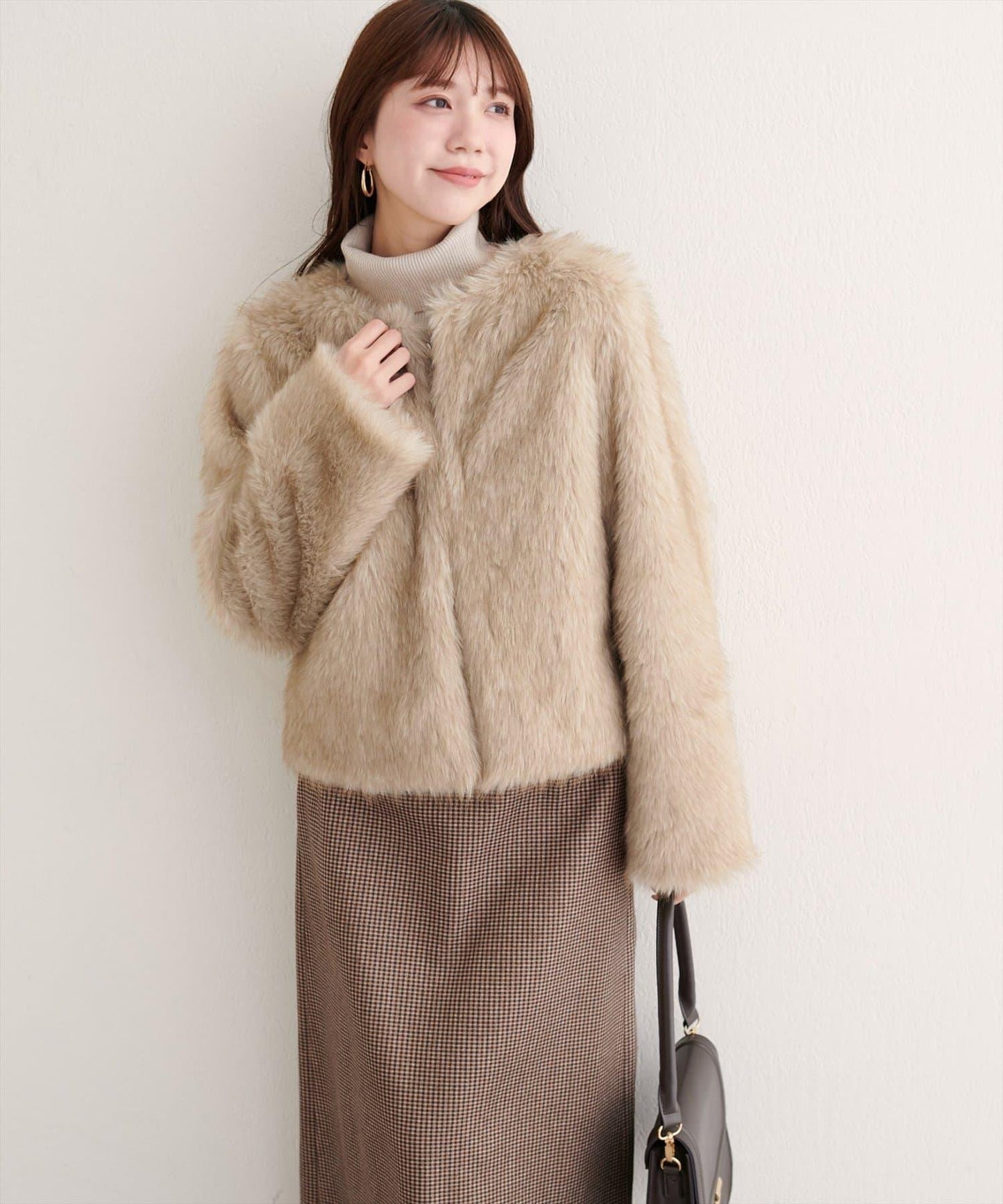 無領仿毛皮夾克