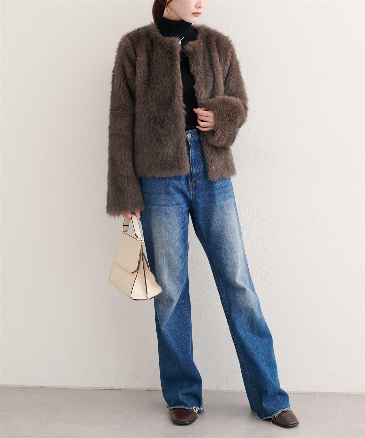 無領仿毛皮夾克