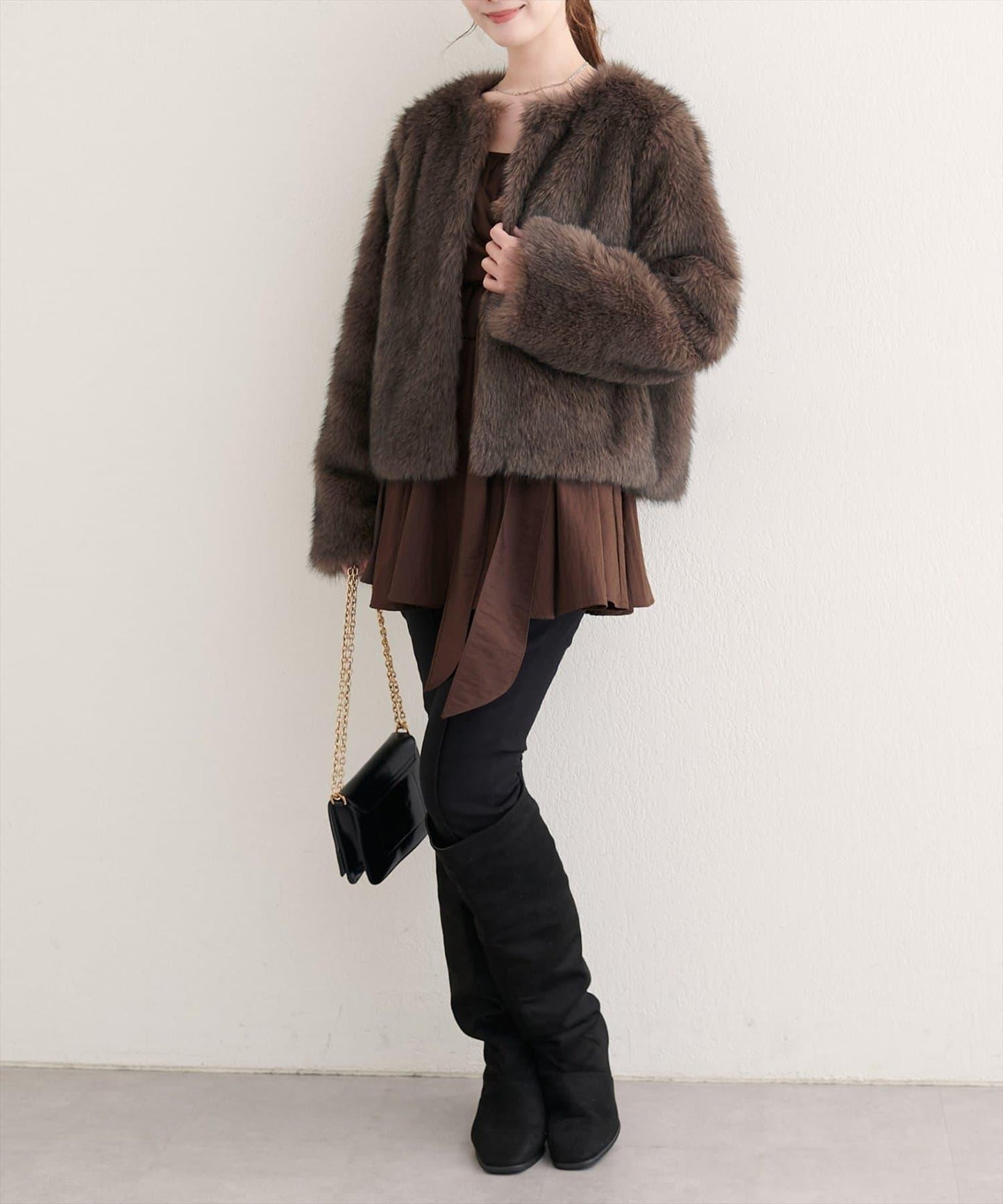 無領仿毛皮夾克