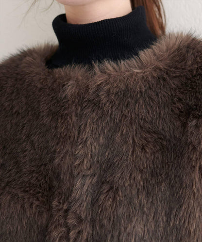 無領仿毛皮夾克