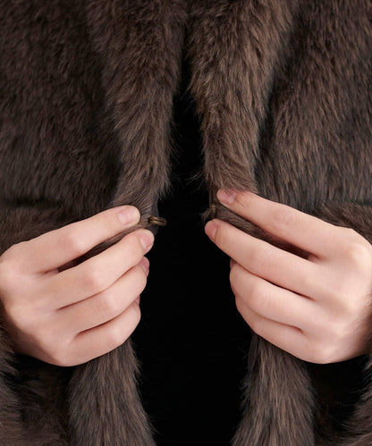 無領仿毛皮夾克