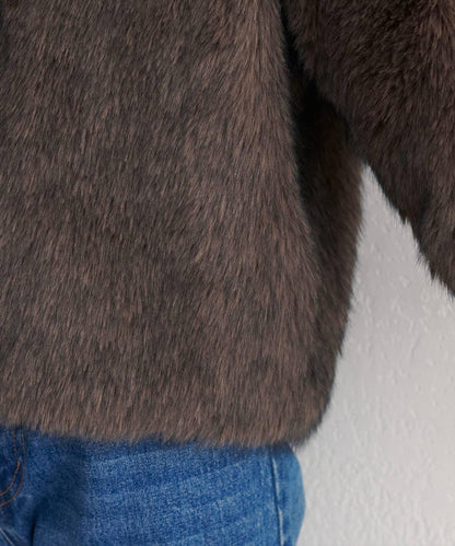 無領仿毛皮夾克