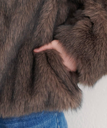 無領仿毛皮夾克