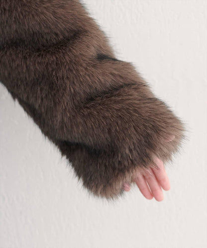 無領仿毛皮夾克