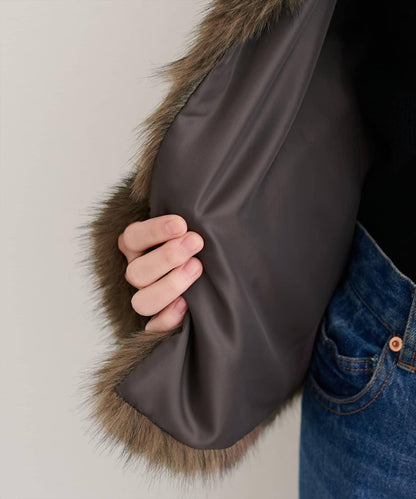 無領仿毛皮夾克