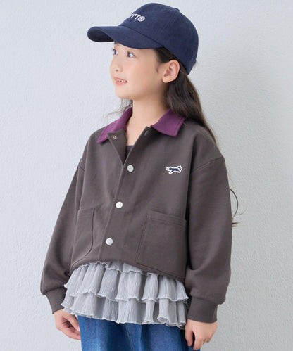 【KIDS】【FOX×TYPY】拼色翻領單點裝飾衛衣面料按扣開衫