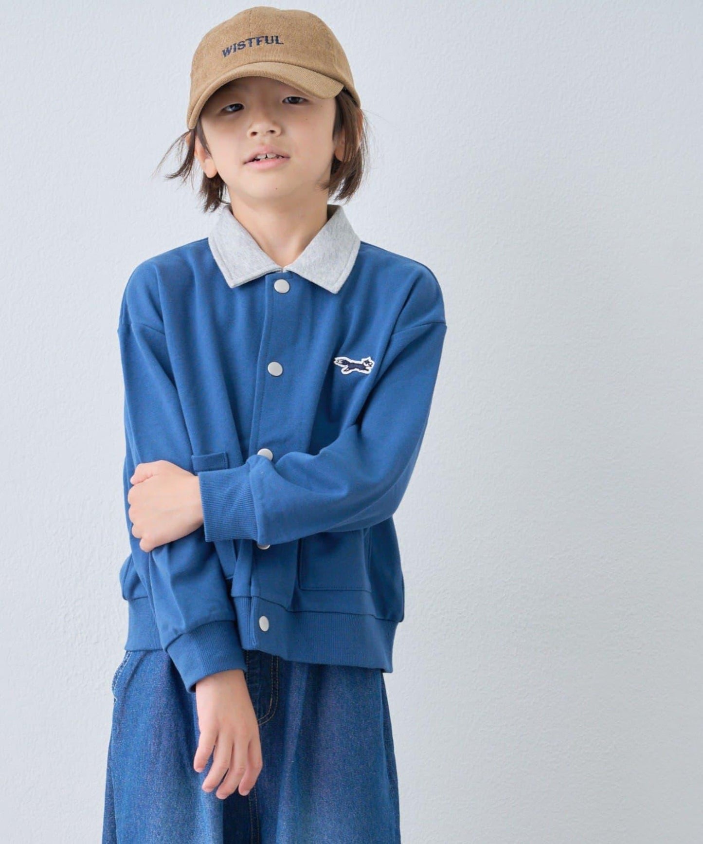 【KIDS】【FOX×TYPY】拼色翻領單點裝飾衛衣面料按扣開衫