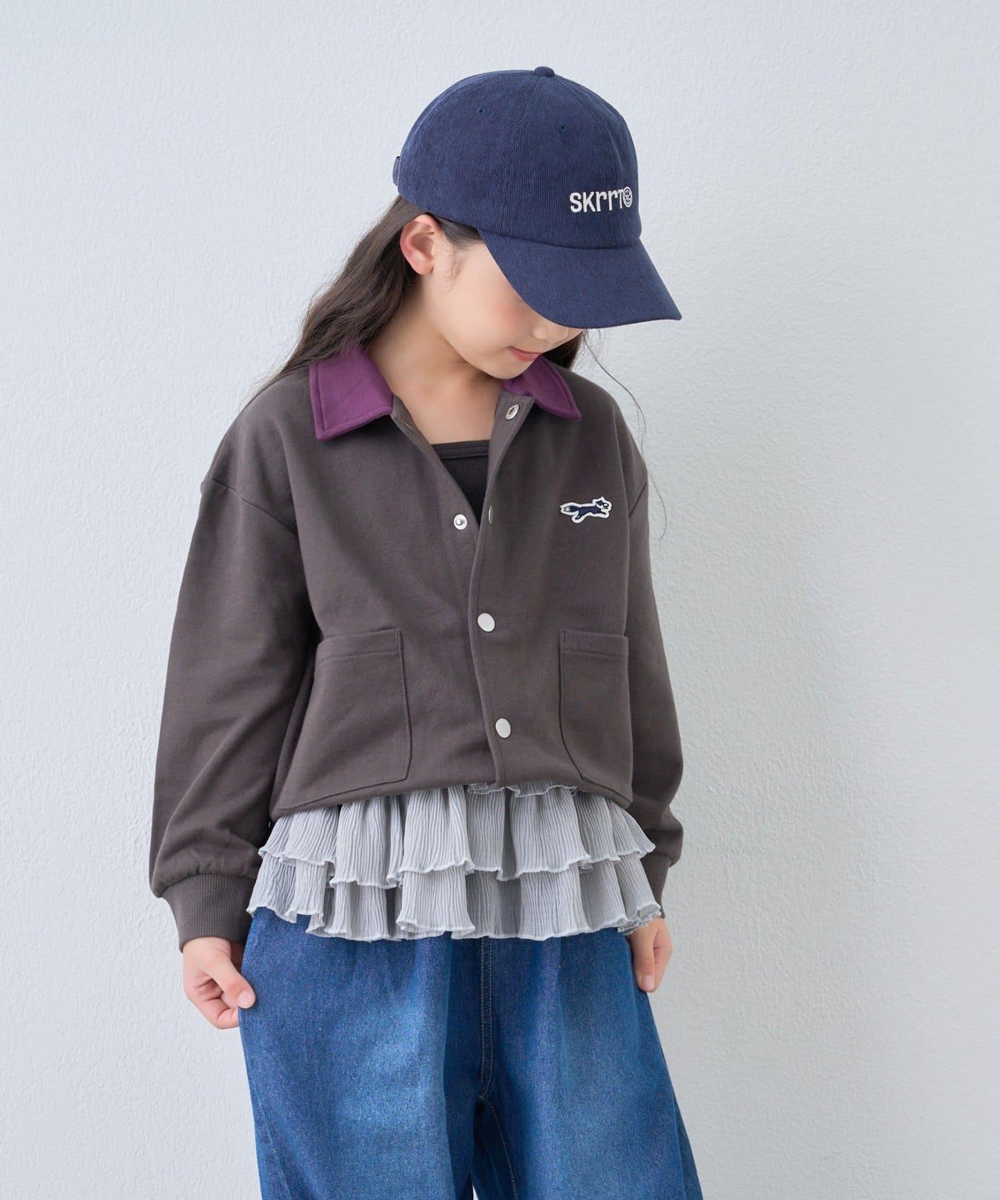 【KIDS】【FOX×TYPY】拼色翻領單點裝飾衛衣面料按扣開衫