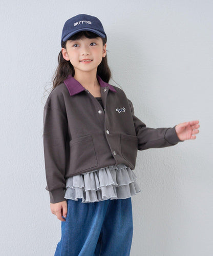 【KIDS】【FOX×TYPY】拼色翻領單點裝飾衛衣面料按扣開衫