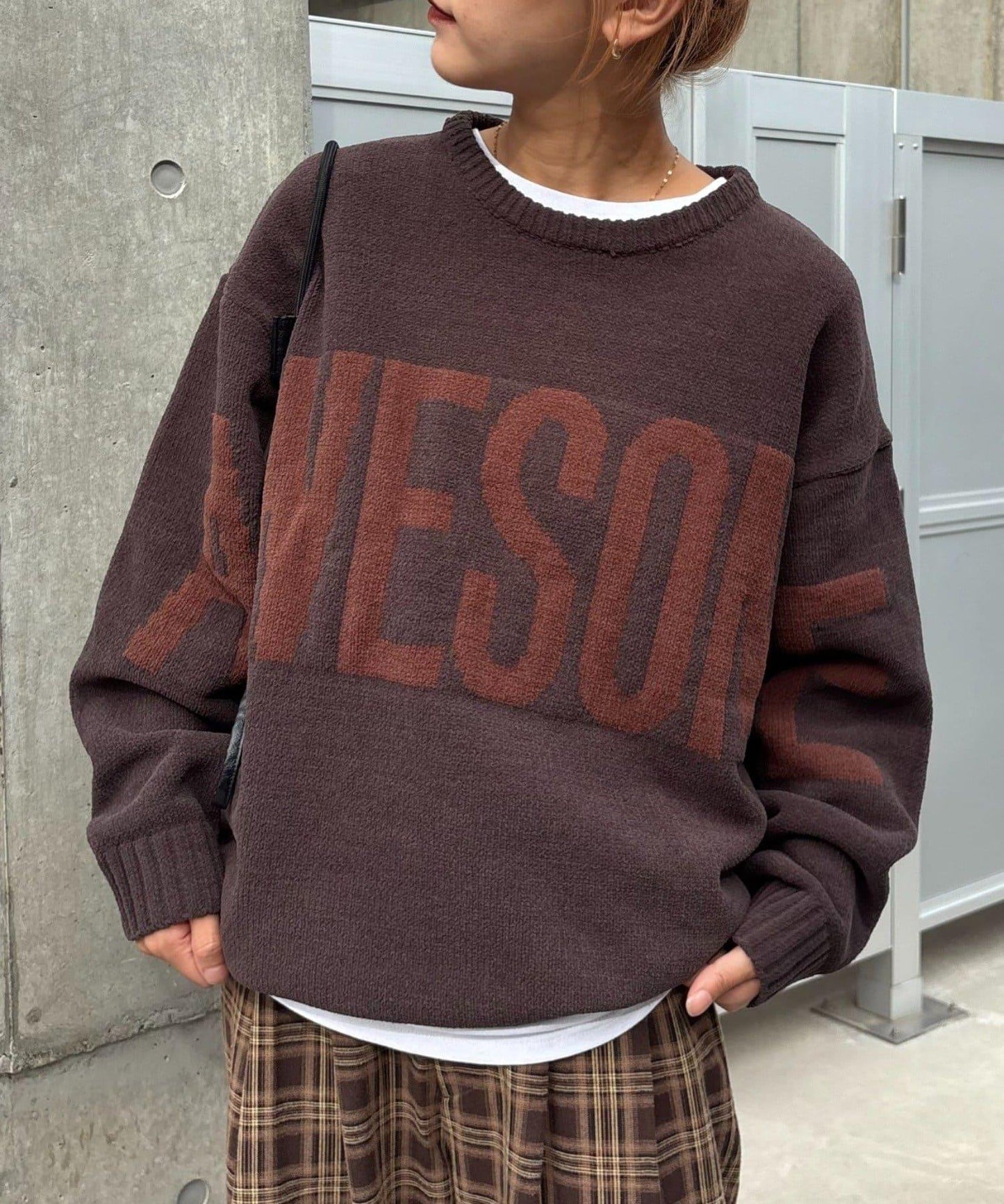 【UNISEX】提花絨標誌針織衫