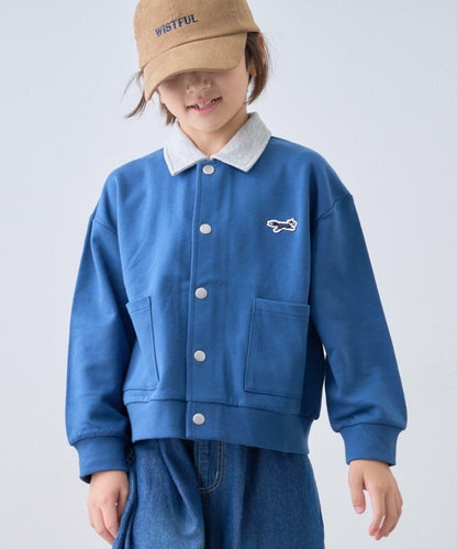 【KIDS】【FOX×TYPY】拼色翻領單點裝飾衛衣面料按扣開衫