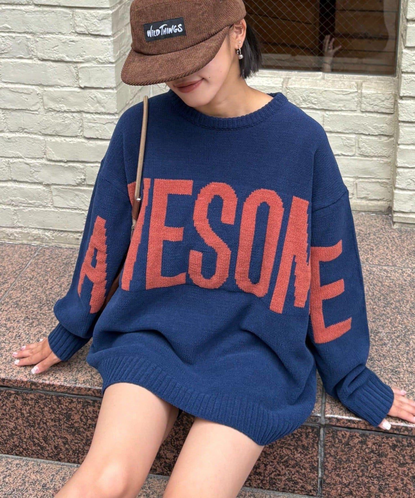 【UNISEX】提花絨標誌針織衫