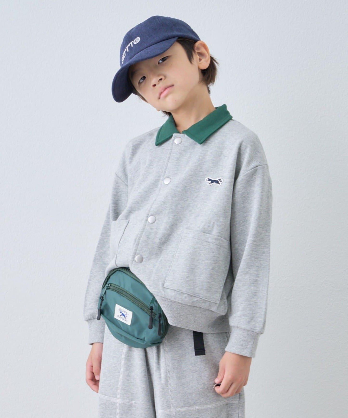 【KIDS】【FOX×TYPY】拼色翻領單點裝飾衛衣面料按扣開衫