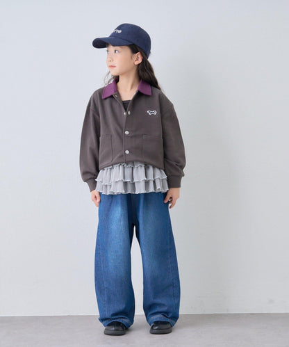 【KIDS】【FOX×TYPY】拼色翻領單點裝飾衛衣面料按扣開衫