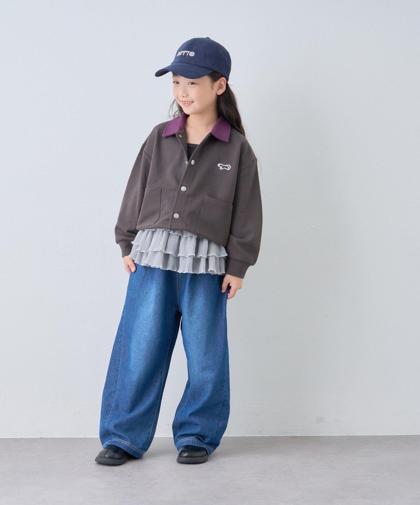 【KIDS】【FOX×TYPY】拼色翻領單點裝飾衛衣面料按扣開衫