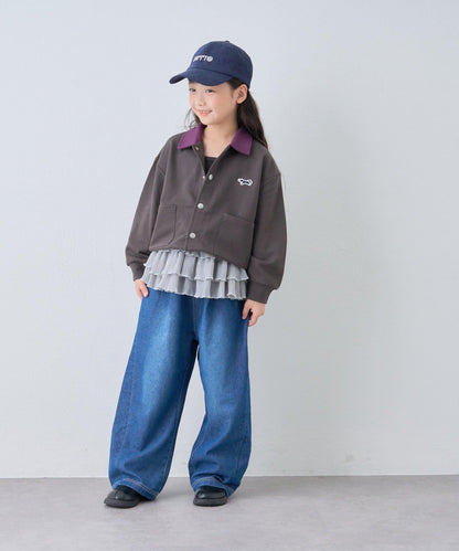 【KIDS】【FOX×TYPY】拼色翻領單點裝飾衛衣面料按扣開衫