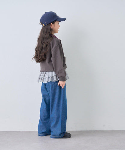 【KIDS】【FOX×TYPY】拼色翻領單點裝飾衛衣面料按扣開衫