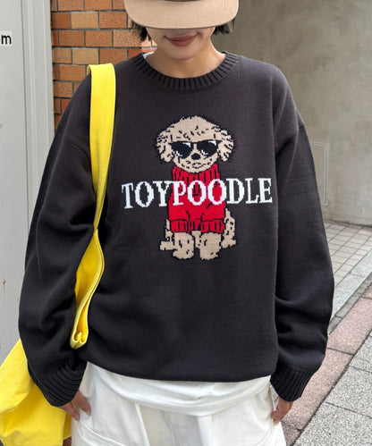 狗狗針織混合標誌提花毛衣