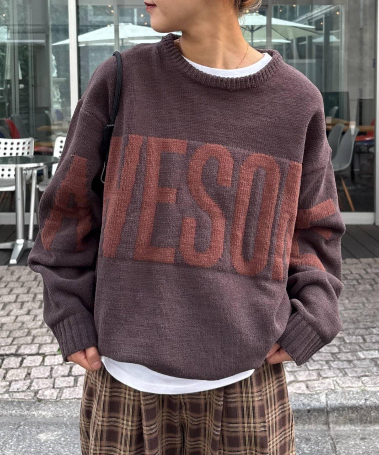 【UNISEX】提花絨標誌針織衫