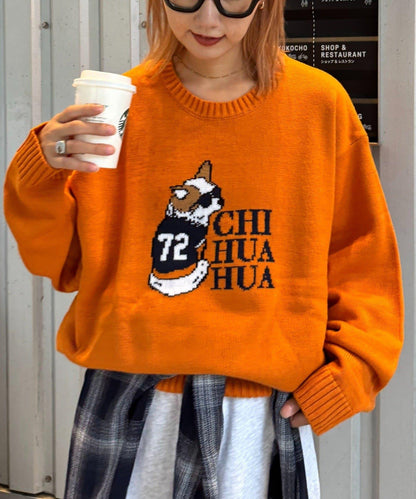 狗狗針織混合標誌提花毛衣