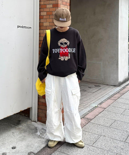 狗狗針織混合標誌提花毛衣