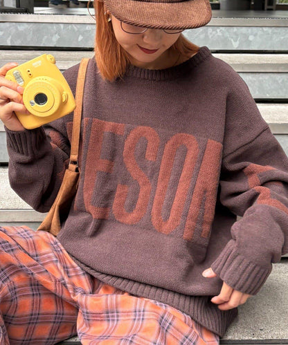 【UNISEX】提花絨標誌針織衫