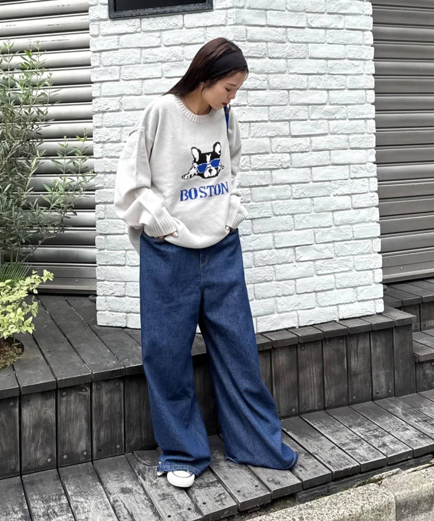 狗狗針織混合標誌提花毛衣