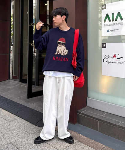 狗狗針織混合標誌提花毛衣